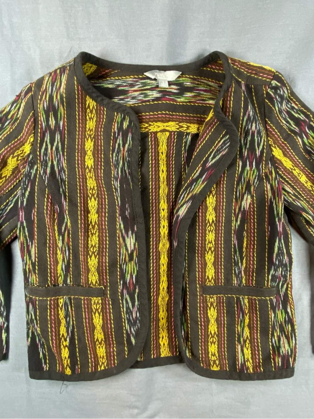 Women’s Brown and Yellow Patterned Open Front Jacket